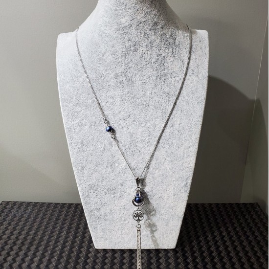 Collier ARBRE DE VIE et perle en cage Swarovski Bleu malibu